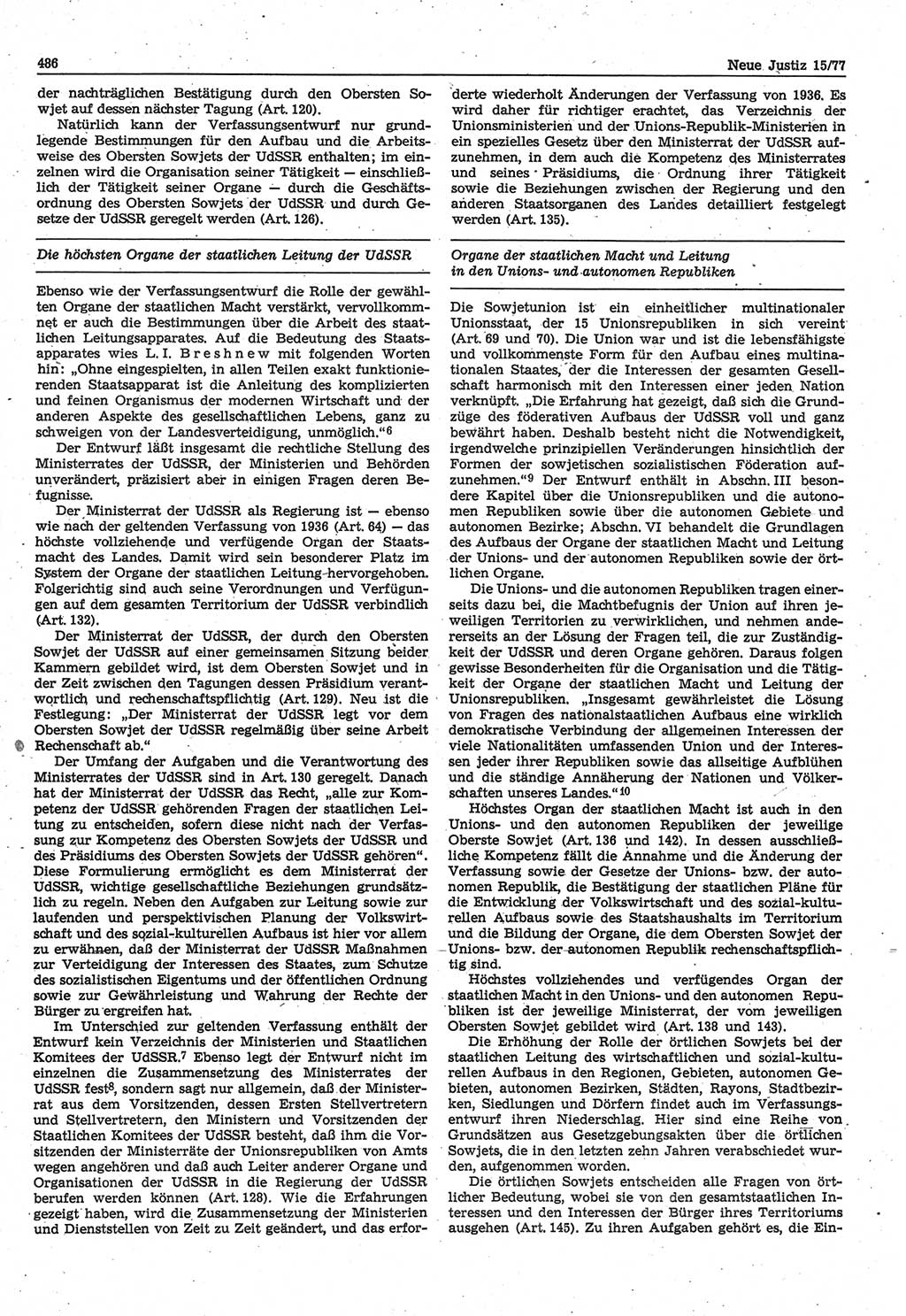 Neue Justiz (NJ), Zeitschrift für Recht und Rechtswissenschaft-Zeitschrift, sozialistisches Recht und Gesetzlichkeit, 31. Jahrgang 1977, Seite 486 (NJ DDR 1977, S. 486)