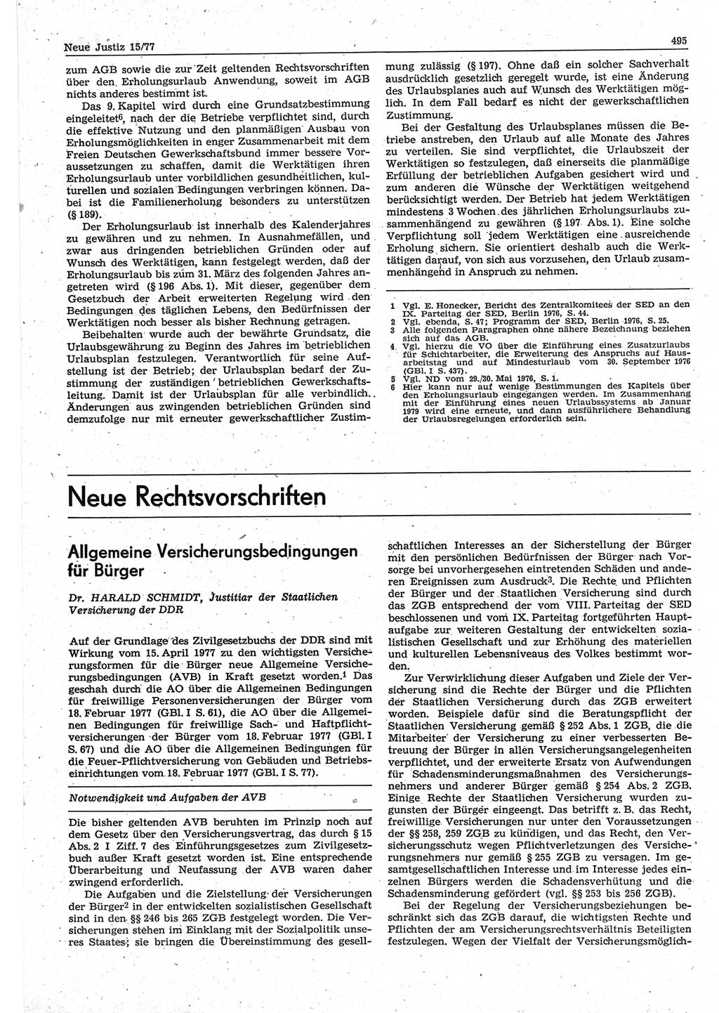 Neue Justiz (NJ), Zeitschrift für Recht und Rechtswissenschaft-Zeitschrift, sozialistisches Recht und Gesetzlichkeit, 31. Jahrgang 1977, Seite 495 (NJ DDR 1977, S. 495)