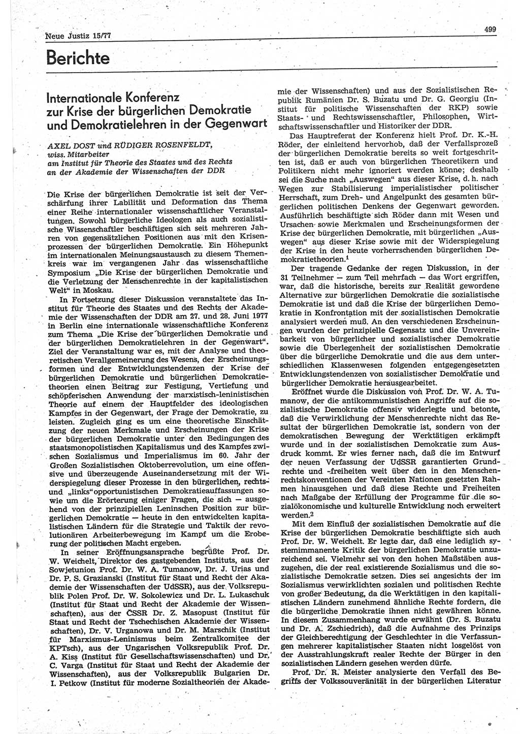 Neue Justiz (NJ), Zeitschrift für Recht und Rechtswissenschaft-Zeitschrift, sozialistisches Recht und Gesetzlichkeit, 31. Jahrgang 1977, Seite 499 (NJ DDR 1977, S. 499)