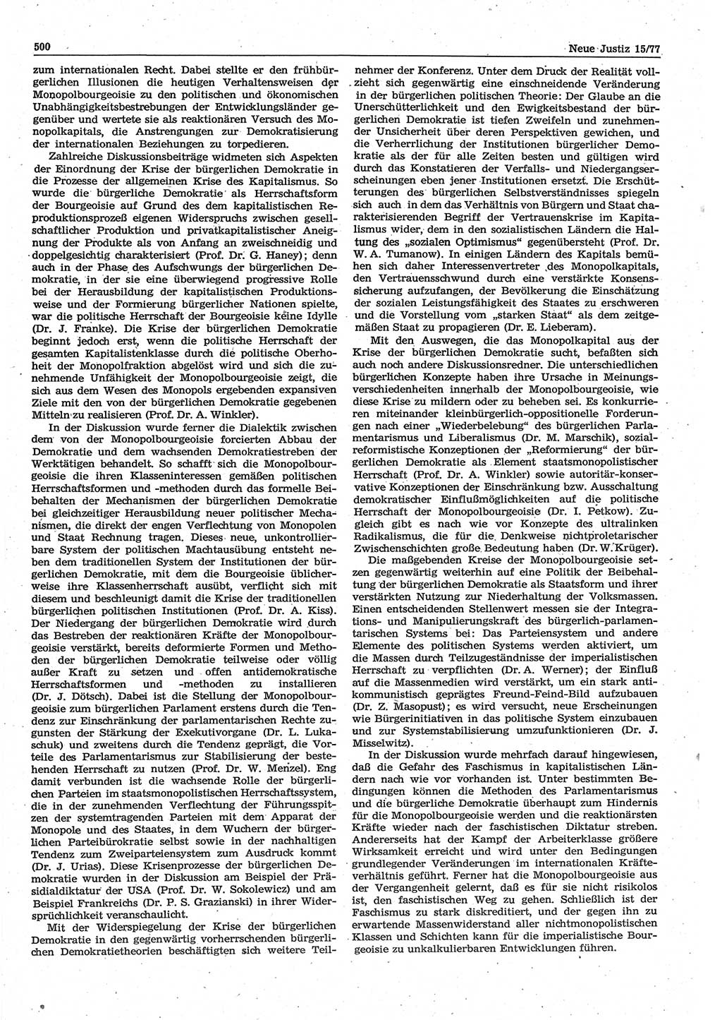 Neue Justiz (NJ), Zeitschrift für Recht und Rechtswissenschaft-Zeitschrift, sozialistisches Recht und Gesetzlichkeit, 31. Jahrgang 1977, Seite 500 (NJ DDR 1977, S. 500)
