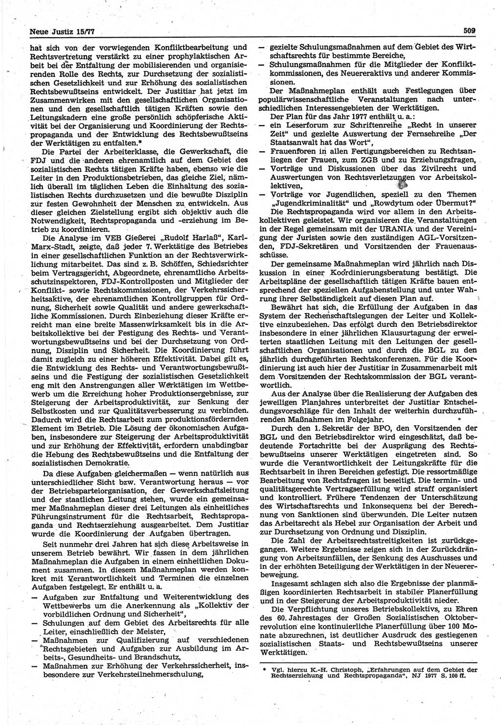 Neue Justiz (NJ), Zeitschrift für Recht und Rechtswissenschaft-Zeitschrift, sozialistisches Recht und Gesetzlichkeit, 31. Jahrgang 1977, Seite 509 (NJ DDR 1977, S. 509)