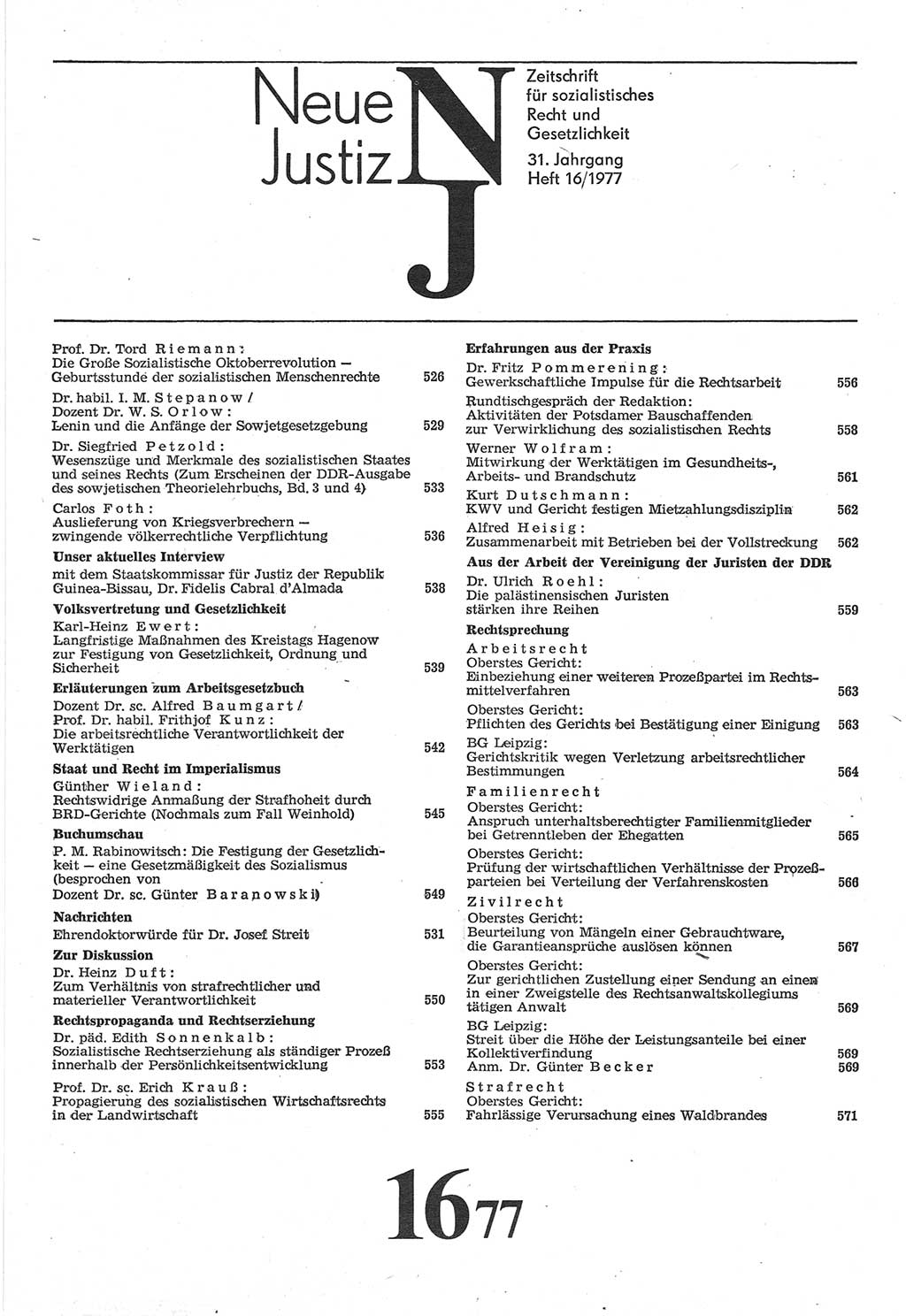 Neue Justiz (NJ), Zeitschrift für Recht und Rechtswissenschaft-Zeitschrift, sozialistisches Recht und Gesetzlichkeit, 31. Jahrgang 1977, Seite 525 (NJ DDR 1977, S. 525)