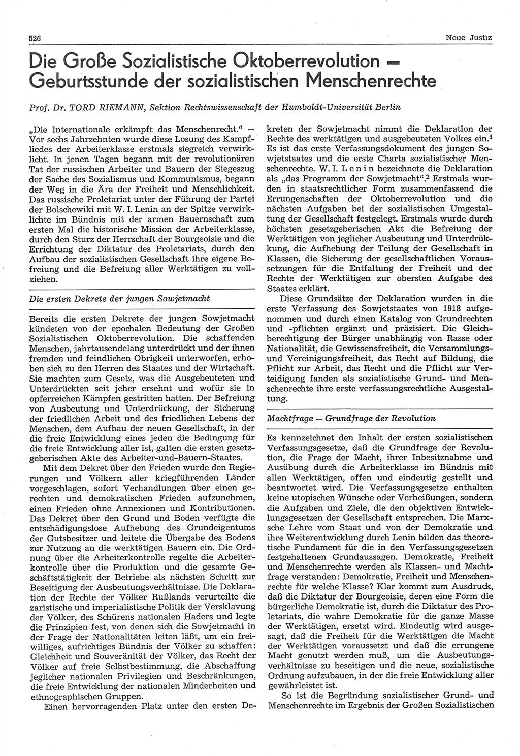 Neue Justiz (NJ), Zeitschrift für Recht und Rechtswissenschaft-Zeitschrift, sozialistisches Recht und Gesetzlichkeit, 31. Jahrgang 1977, Seite 526 (NJ DDR 1977, S. 526)