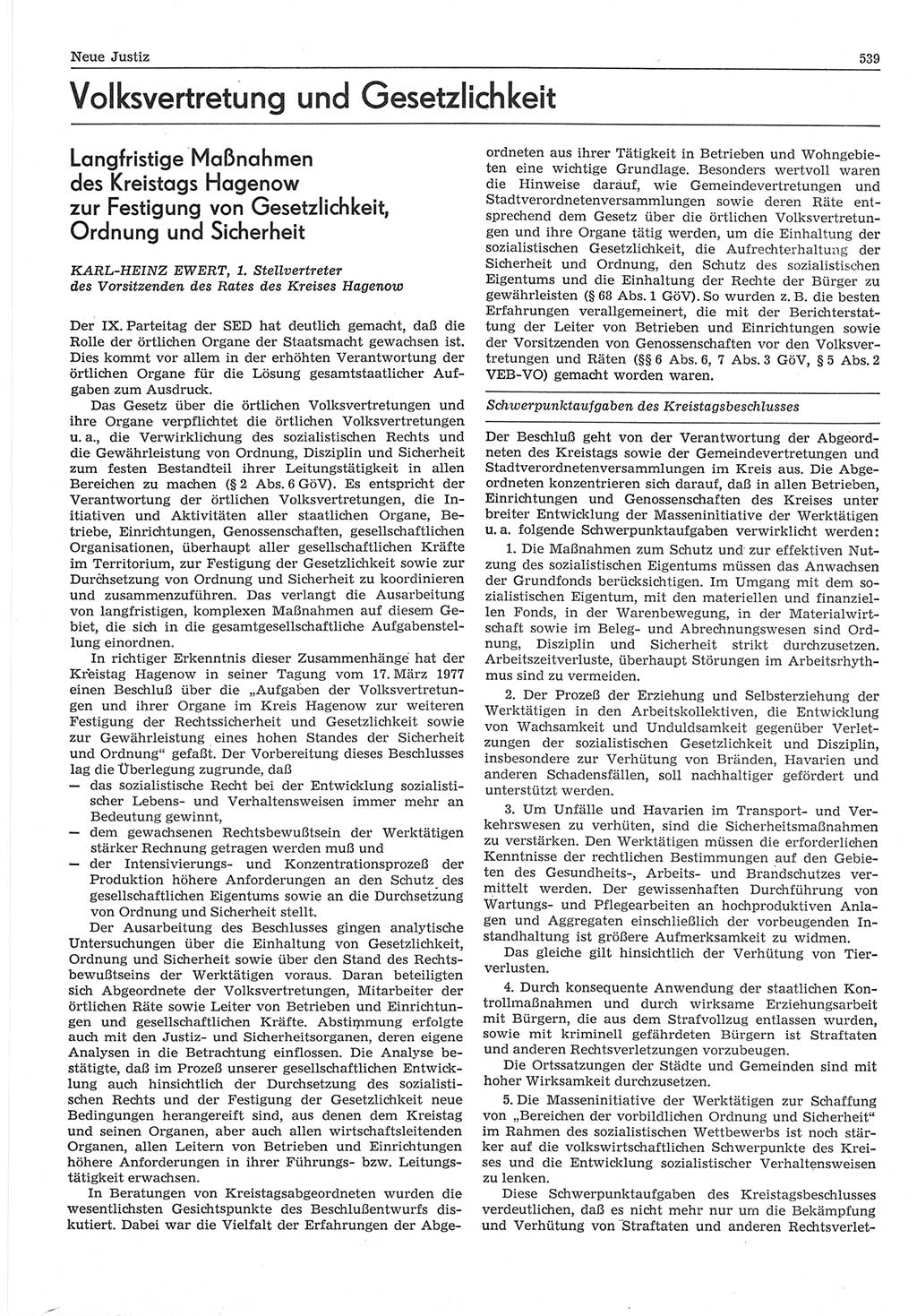 Neue Justiz (NJ), Zeitschrift für Recht und Rechtswissenschaft-Zeitschrift, sozialistisches Recht und Gesetzlichkeit, 31. Jahrgang 1977, Seite 539 (NJ DDR 1977, S. 539)