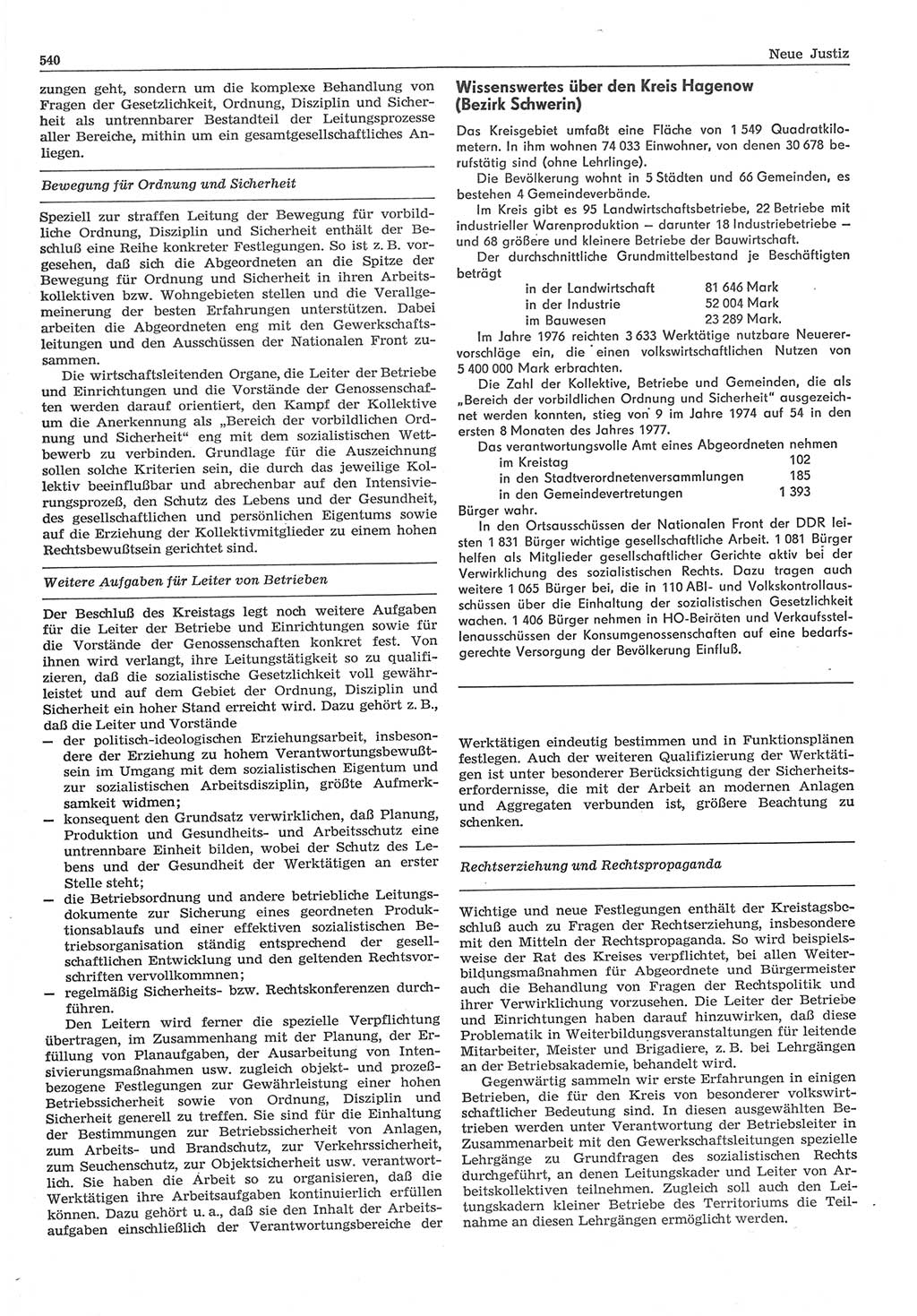 Neue Justiz (NJ), Zeitschrift für Recht und Rechtswissenschaft-Zeitschrift, sozialistisches Recht und Gesetzlichkeit, 31. Jahrgang 1977, Seite 540 (NJ DDR 1977, S. 540)