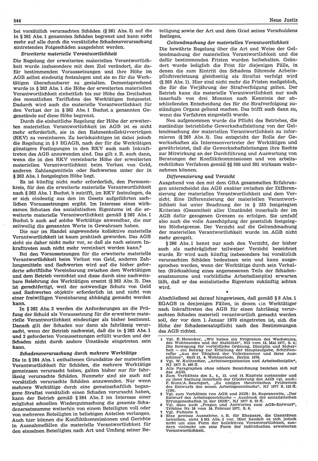 Neue Justiz (NJ), Zeitschrift für Recht und Rechtswissenschaft-Zeitschrift, sozialistisches Recht und Gesetzlichkeit, 31. Jahrgang 1977, Seite 544 (NJ DDR 1977, S. 544)