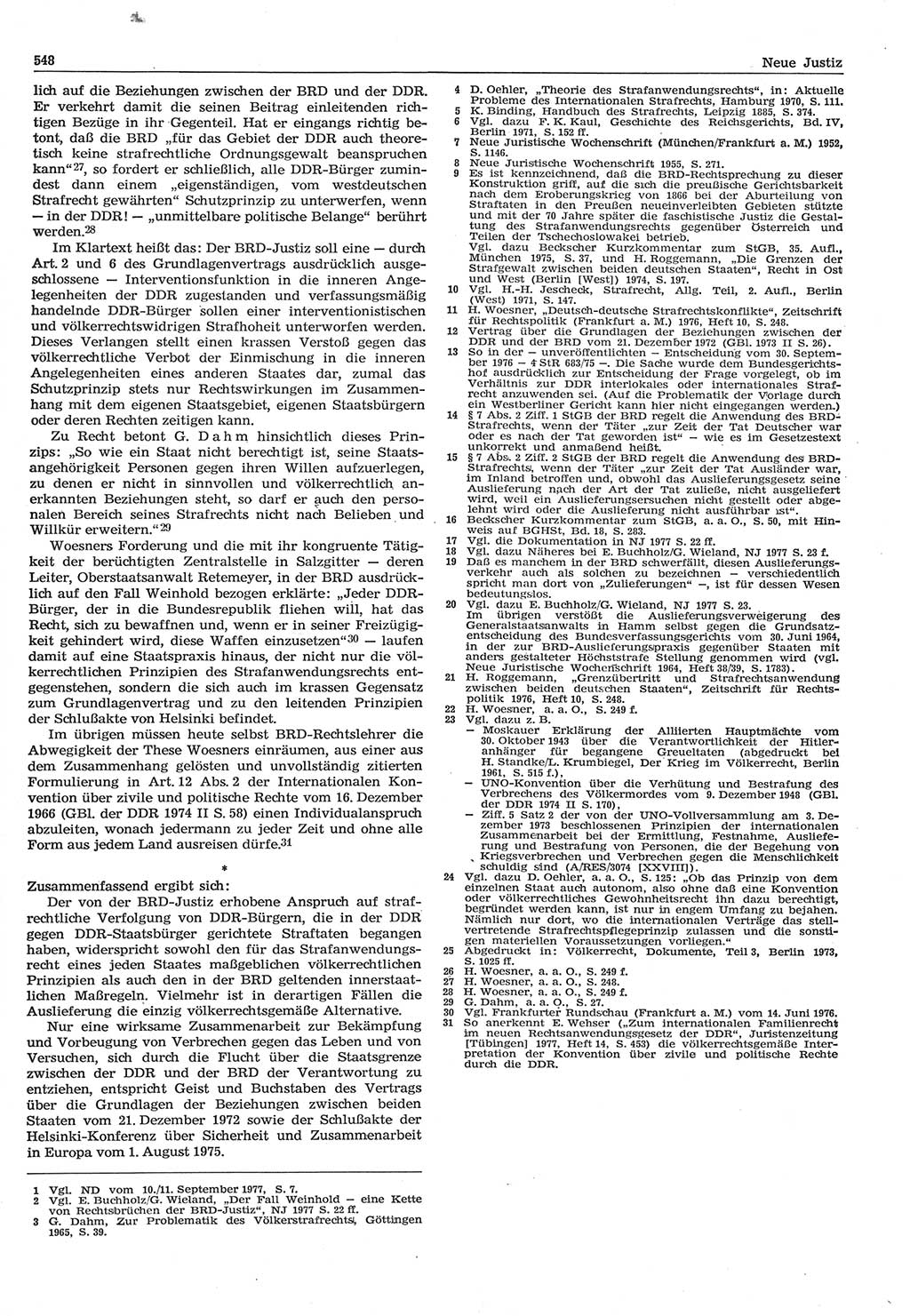 Neue Justiz (NJ), Zeitschrift für Recht und Rechtswissenschaft-Zeitschrift, sozialistisches Recht und Gesetzlichkeit, 31. Jahrgang 1977, Seite 548 (NJ DDR 1977, S. 548)