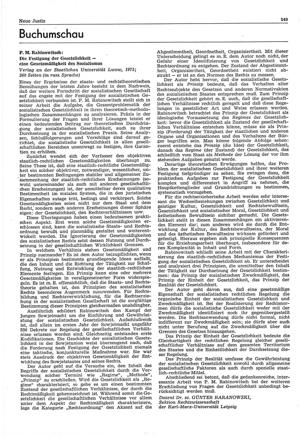 Neue Justiz (NJ), Zeitschrift für Recht und Rechtswissenschaft-Zeitschrift, sozialistisches Recht und Gesetzlichkeit, 31. Jahrgang 1977, Seite 549 (NJ DDR 1977, S. 549)