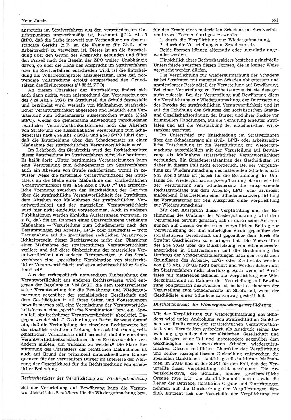 Neue Justiz (NJ), Zeitschrift für Recht und Rechtswissenschaft-Zeitschrift, sozialistisches Recht und Gesetzlichkeit, 31. Jahrgang 1977, Seite 551 (NJ DDR 1977, S. 551)