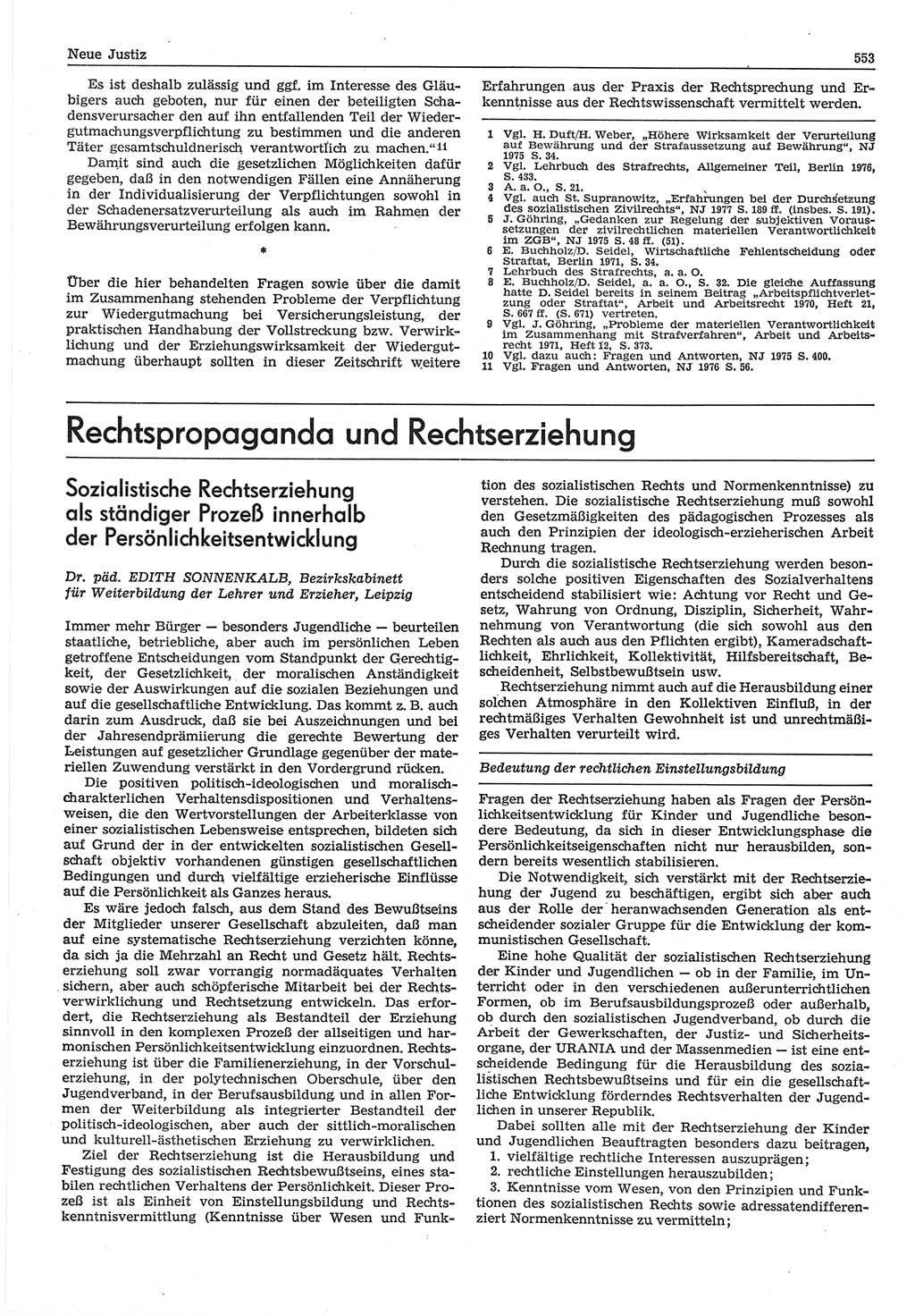 Neue Justiz (NJ), Zeitschrift für Recht und Rechtswissenschaft-Zeitschrift, sozialistisches Recht und Gesetzlichkeit, 31. Jahrgang 1977, Seite 553 (NJ DDR 1977, S. 553)