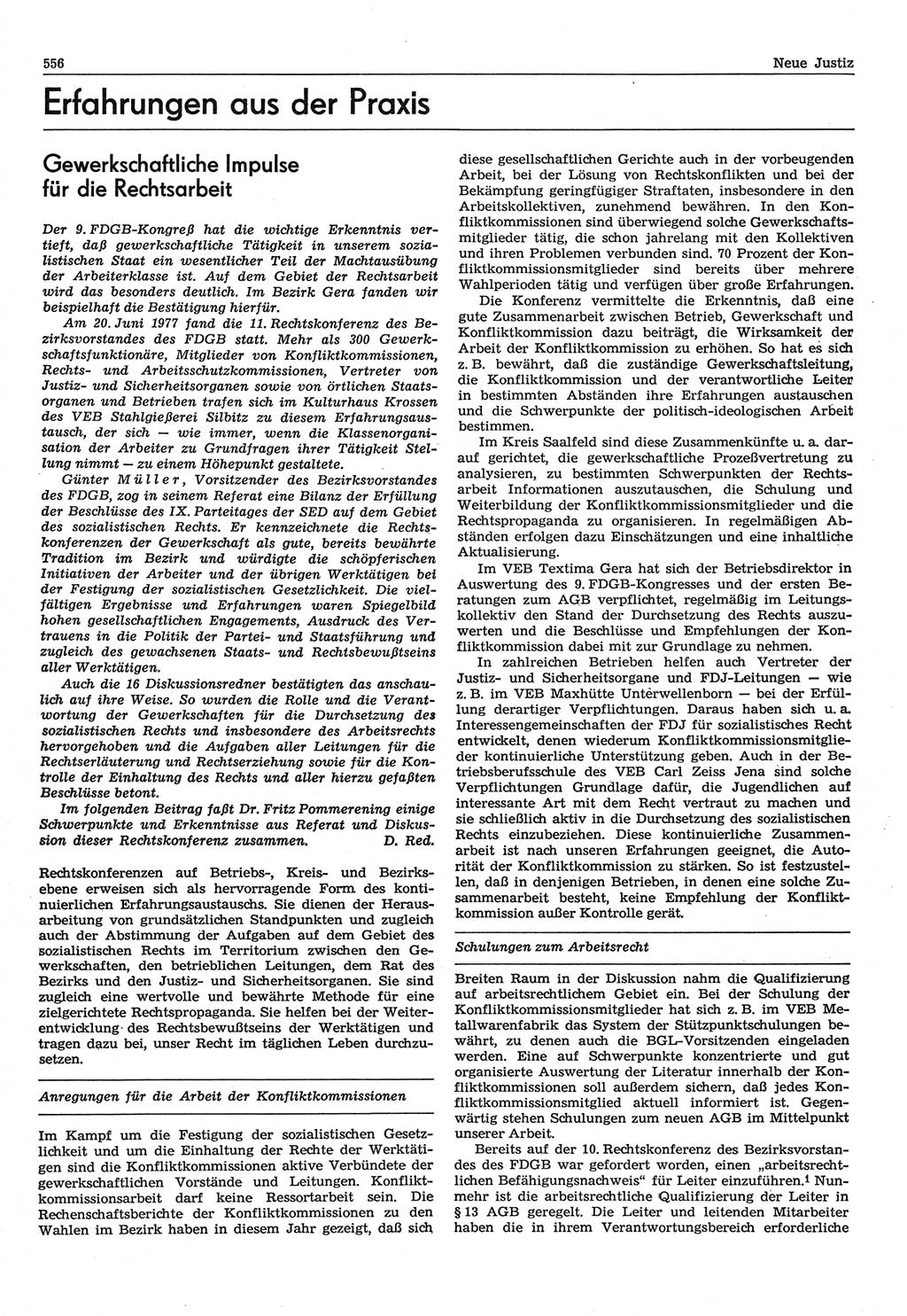 Neue Justiz (NJ), Zeitschrift für Recht und Rechtswissenschaft-Zeitschrift, sozialistisches Recht und Gesetzlichkeit, 31. Jahrgang 1977, Seite 556 (NJ DDR 1977, S. 556)