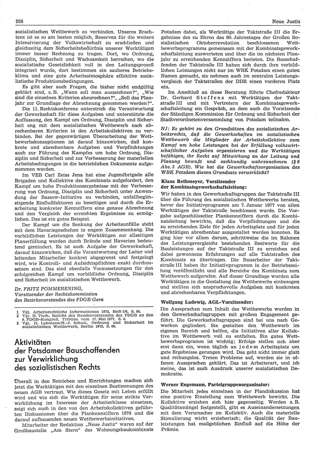 Neue Justiz (NJ), Zeitschrift für Recht und Rechtswissenschaft-Zeitschrift, sozialistisches Recht und Gesetzlichkeit, 31. Jahrgang 1977, Seite 558 (NJ DDR 1977, S. 558)
