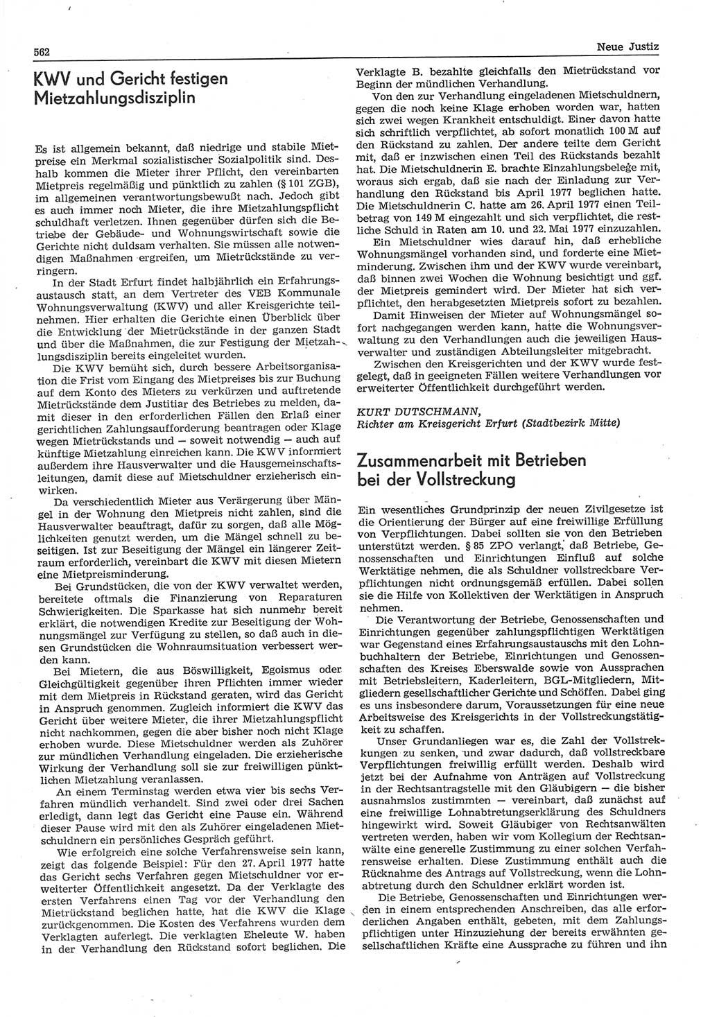 Neue Justiz (NJ), Zeitschrift für Recht und Rechtswissenschaft-Zeitschrift, sozialistisches Recht und Gesetzlichkeit, 31. Jahrgang 1977, Seite 562 (NJ DDR 1977, S. 562)