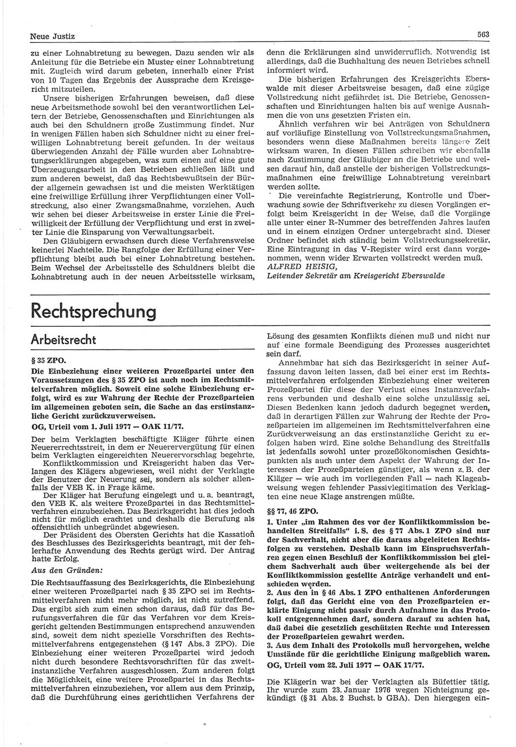 Neue Justiz (NJ), Zeitschrift für Recht und Rechtswissenschaft-Zeitschrift, sozialistisches Recht und Gesetzlichkeit, 31. Jahrgang 1977, Seite 563 (NJ DDR 1977, S. 563)