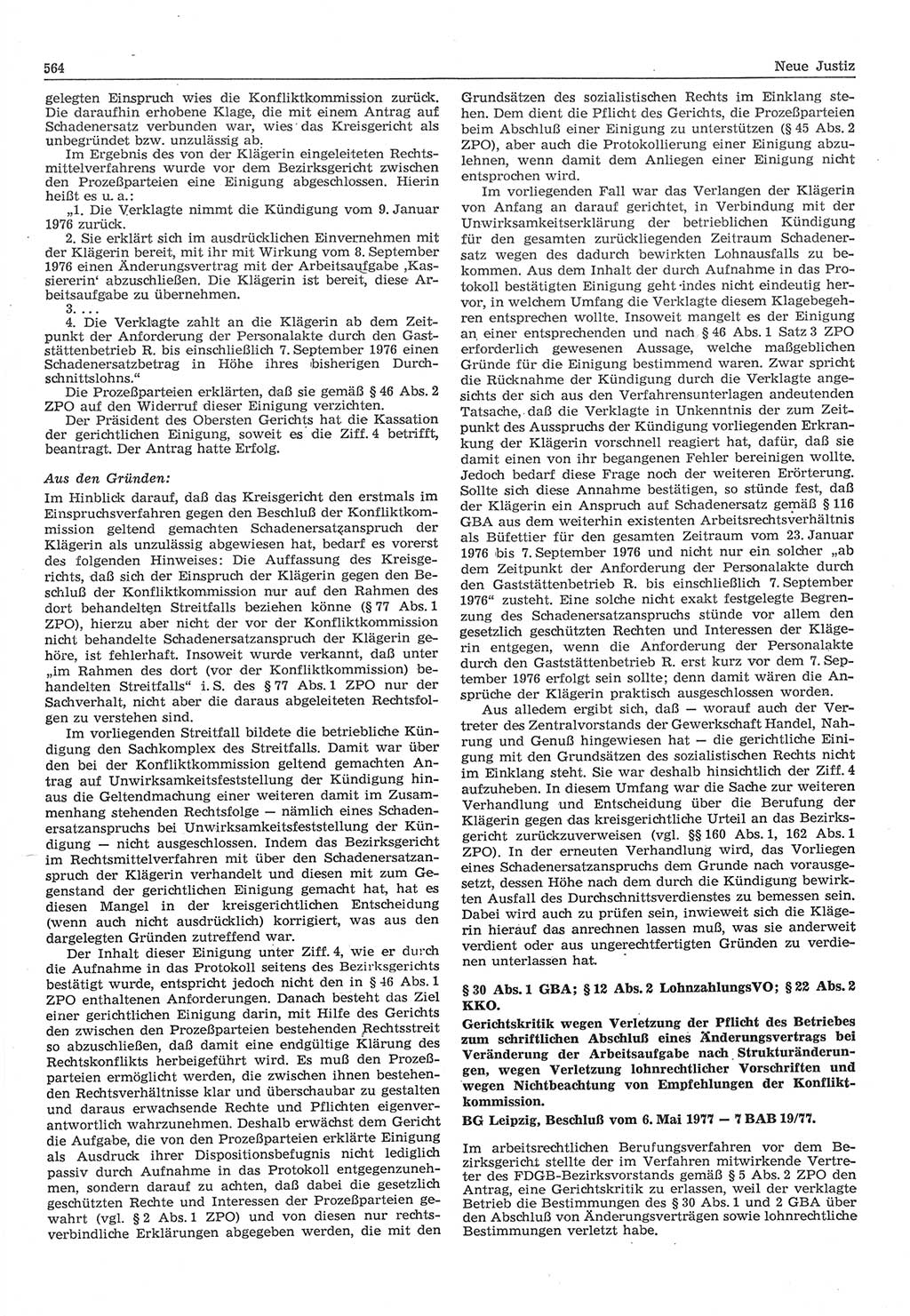 Neue Justiz (NJ), Zeitschrift für Recht und Rechtswissenschaft-Zeitschrift, sozialistisches Recht und Gesetzlichkeit, 31. Jahrgang 1977, Seite 564 (NJ DDR 1977, S. 564)