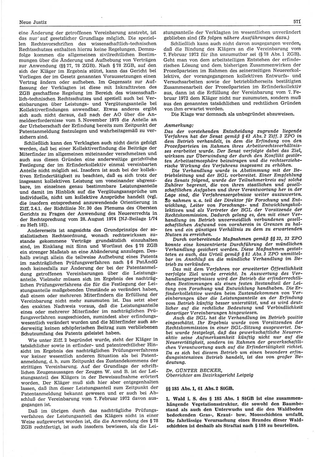 Neue Justiz (NJ), Zeitschrift für Recht und Rechtswissenschaft-Zeitschrift, sozialistisches Recht und Gesetzlichkeit, 31. Jahrgang 1977, Seite 571 (NJ DDR 1977, S. 571)