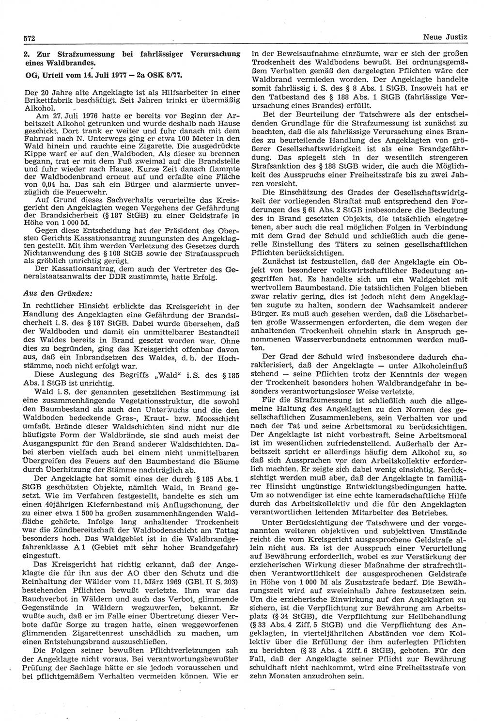 Neue Justiz (NJ), Zeitschrift für Recht und Rechtswissenschaft-Zeitschrift, sozialistisches Recht und Gesetzlichkeit, 31. Jahrgang 1977, Seite 572 (NJ DDR 1977, S. 572)
