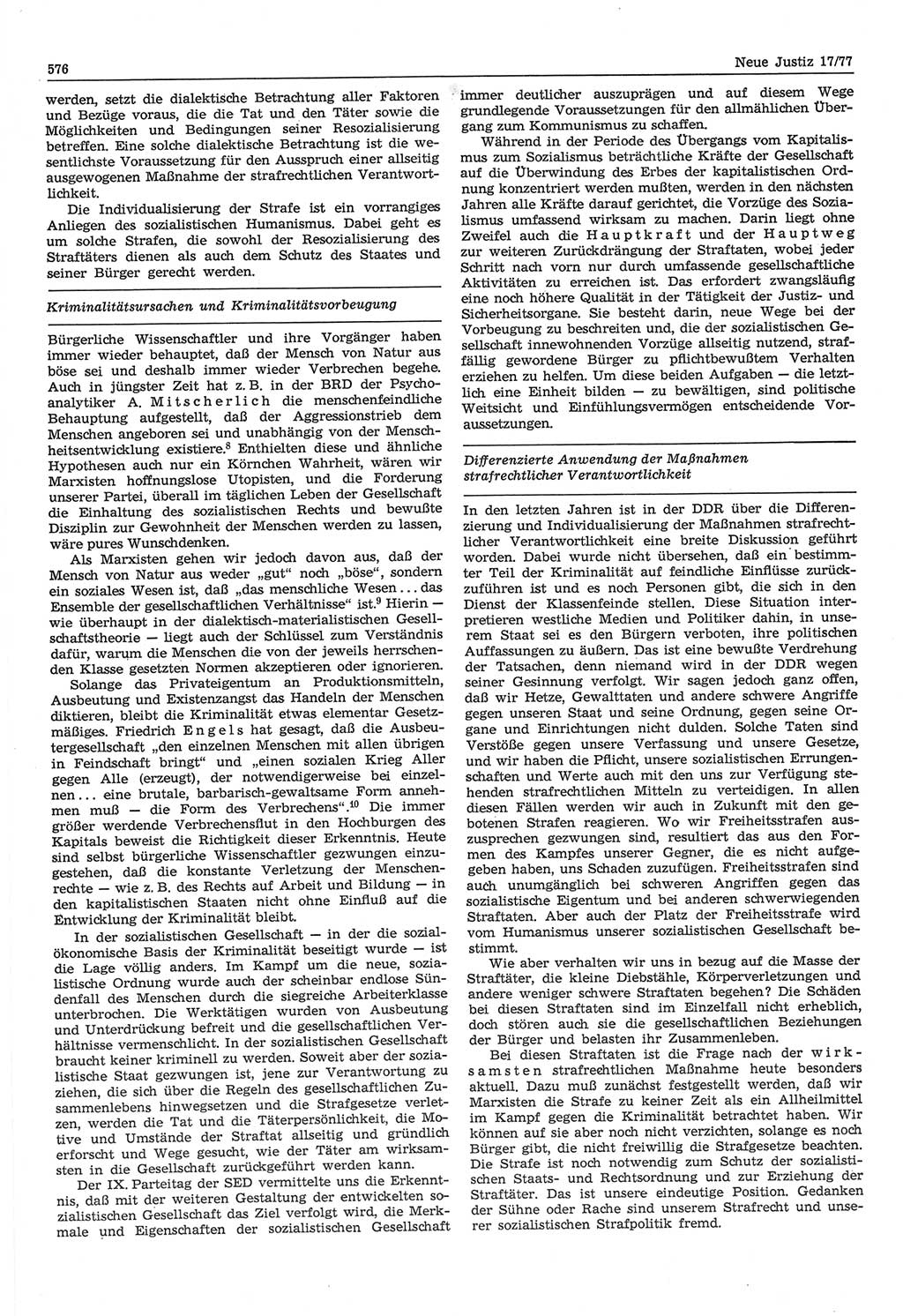 Neue Justiz (NJ), Zeitschrift für Recht und Rechtswissenschaft-Zeitschrift, sozialistisches Recht und Gesetzlichkeit, 31. Jahrgang 1977, Seite 576 (NJ DDR 1977, S. 576)