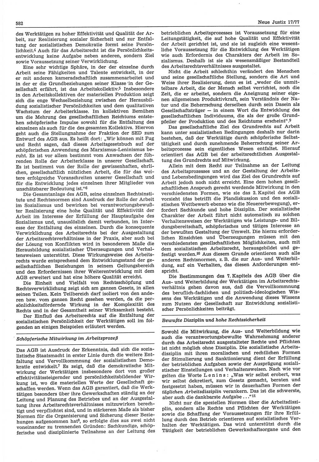 Neue Justiz (NJ), Zeitschrift für Recht und Rechtswissenschaft-Zeitschrift, sozialistisches Recht und Gesetzlichkeit, 31. Jahrgang 1977, Seite 582 (NJ DDR 1977, S. 582)