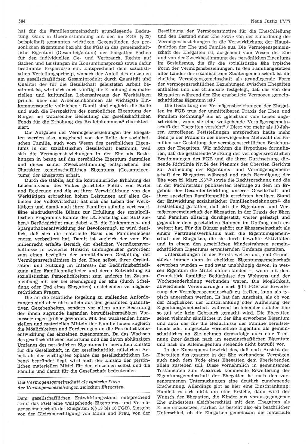 Neue Justiz (NJ), Zeitschrift für Recht und Rechtswissenschaft-Zeitschrift, sozialistisches Recht und Gesetzlichkeit, 31. Jahrgang 1977, Seite 584 (NJ DDR 1977, S. 584)