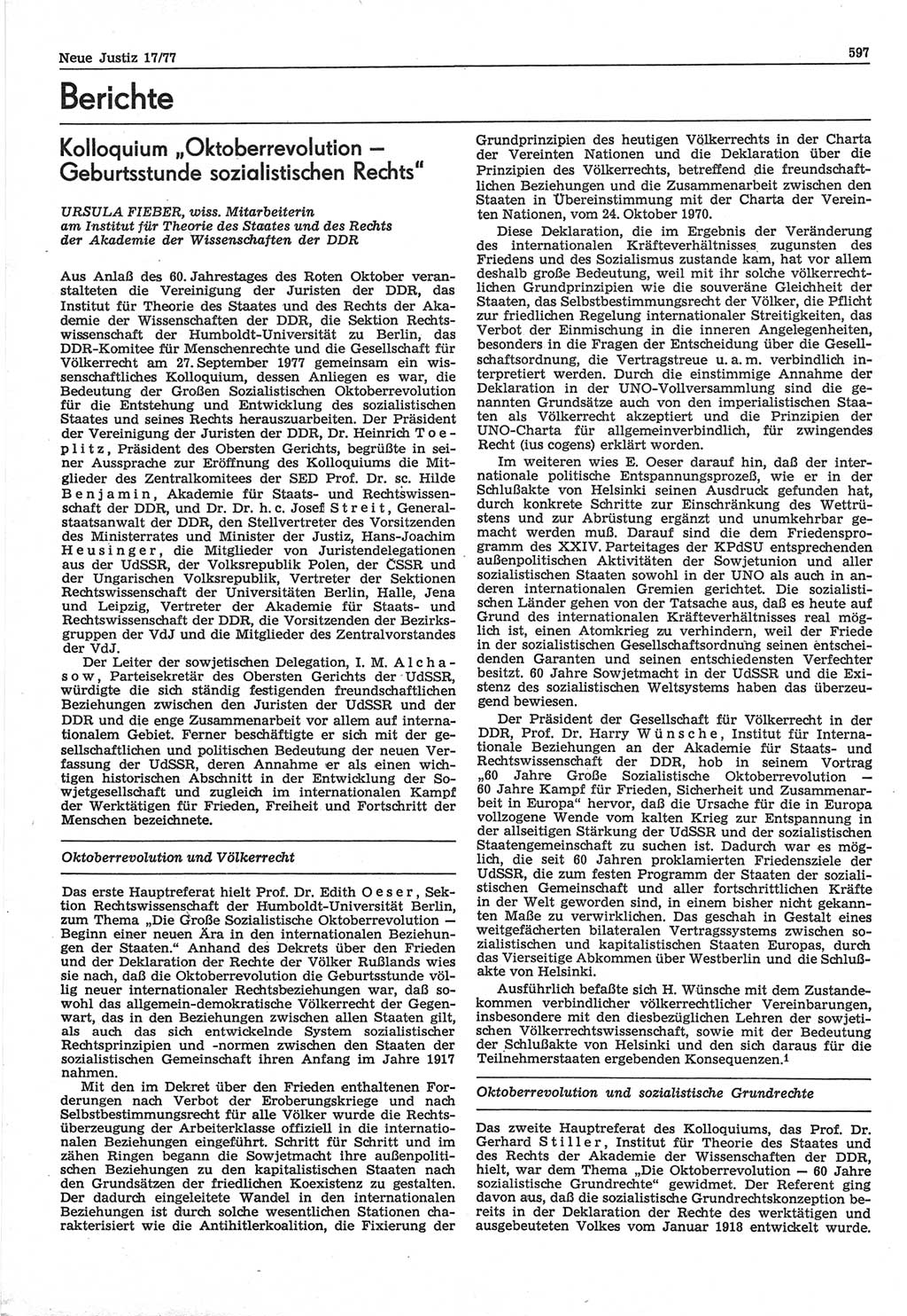Neue Justiz (NJ), Zeitschrift für Recht und Rechtswissenschaft-Zeitschrift, sozialistisches Recht und Gesetzlichkeit, 31. Jahrgang 1977, Seite 597 (NJ DDR 1977, S. 597)
