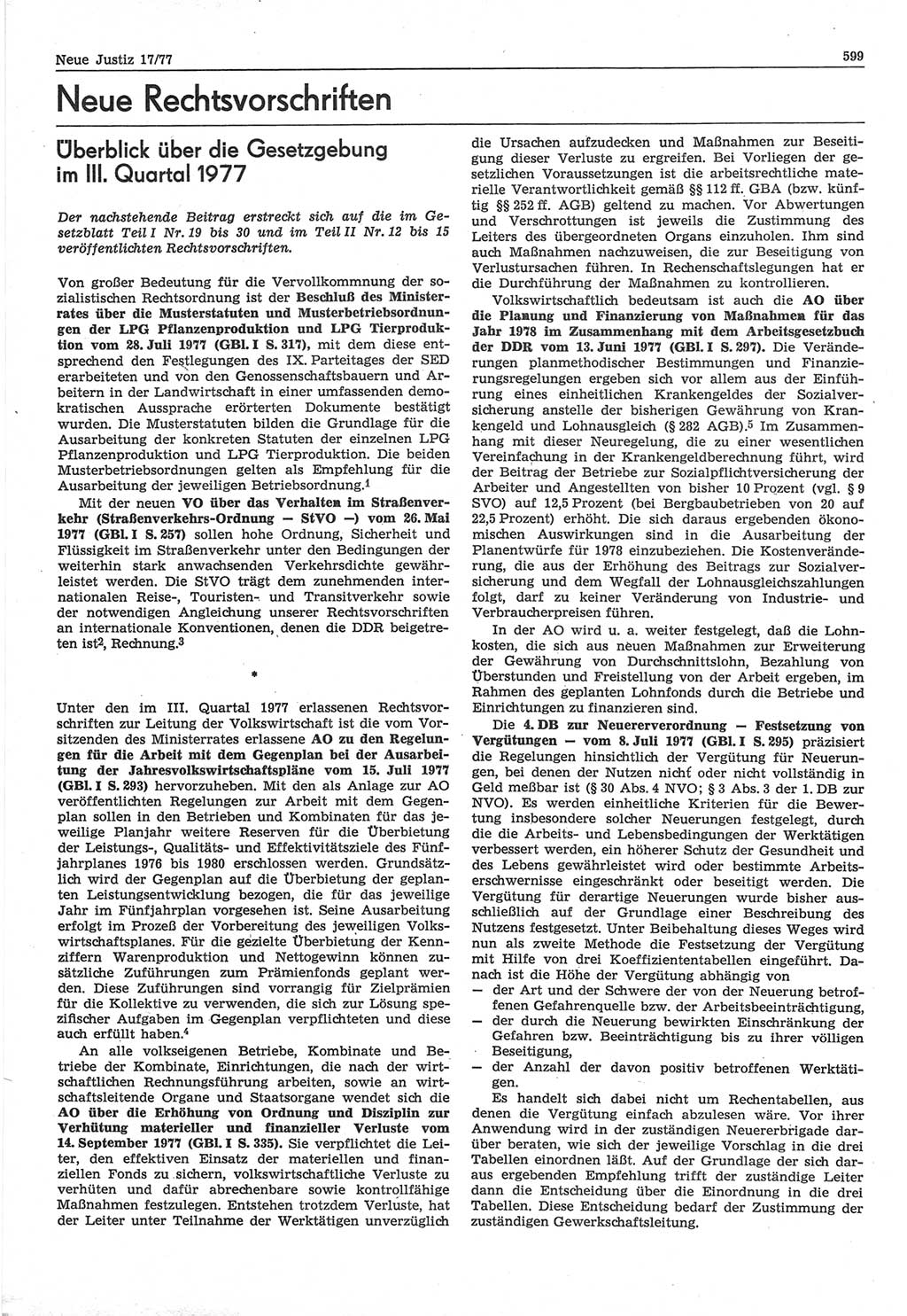 Neue Justiz (NJ), Zeitschrift für Recht und Rechtswissenschaft-Zeitschrift, sozialistisches Recht und Gesetzlichkeit, 31. Jahrgang 1977, Seite 599 (NJ DDR 1977, S. 599)