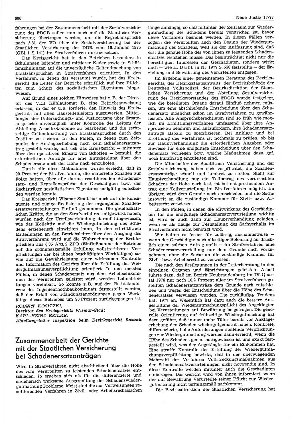 Neue Justiz (NJ), Zeitschrift für Recht und Rechtswissenschaft-Zeitschrift, sozialistisches Recht und Gesetzlichkeit, 31. Jahrgang 1977, Seite 606 (NJ DDR 1977, S. 606)