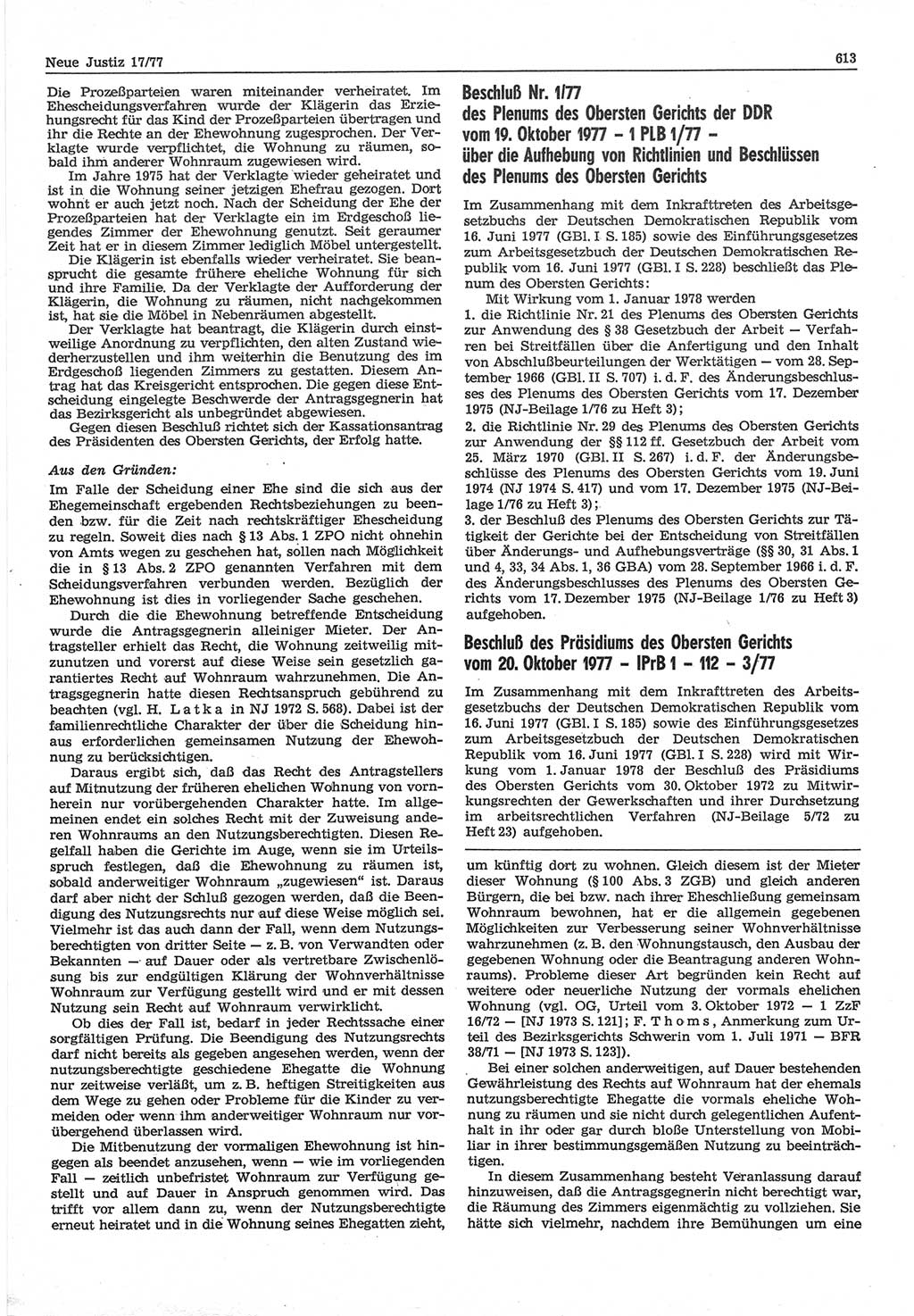Neue Justiz (NJ), Zeitschrift für Recht und Rechtswissenschaft-Zeitschrift, sozialistisches Recht und Gesetzlichkeit, 31. Jahrgang 1977, Seite 613 (NJ DDR 1977, S. 613)