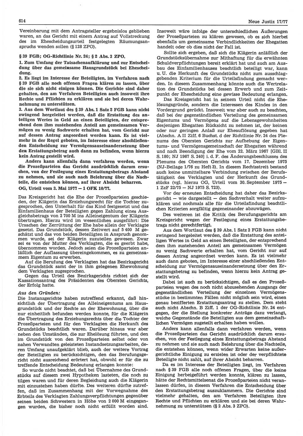Neue Justiz (NJ), Zeitschrift für Recht und Rechtswissenschaft-Zeitschrift, sozialistisches Recht und Gesetzlichkeit, 31. Jahrgang 1977, Seite 614 (NJ DDR 1977, S. 614)