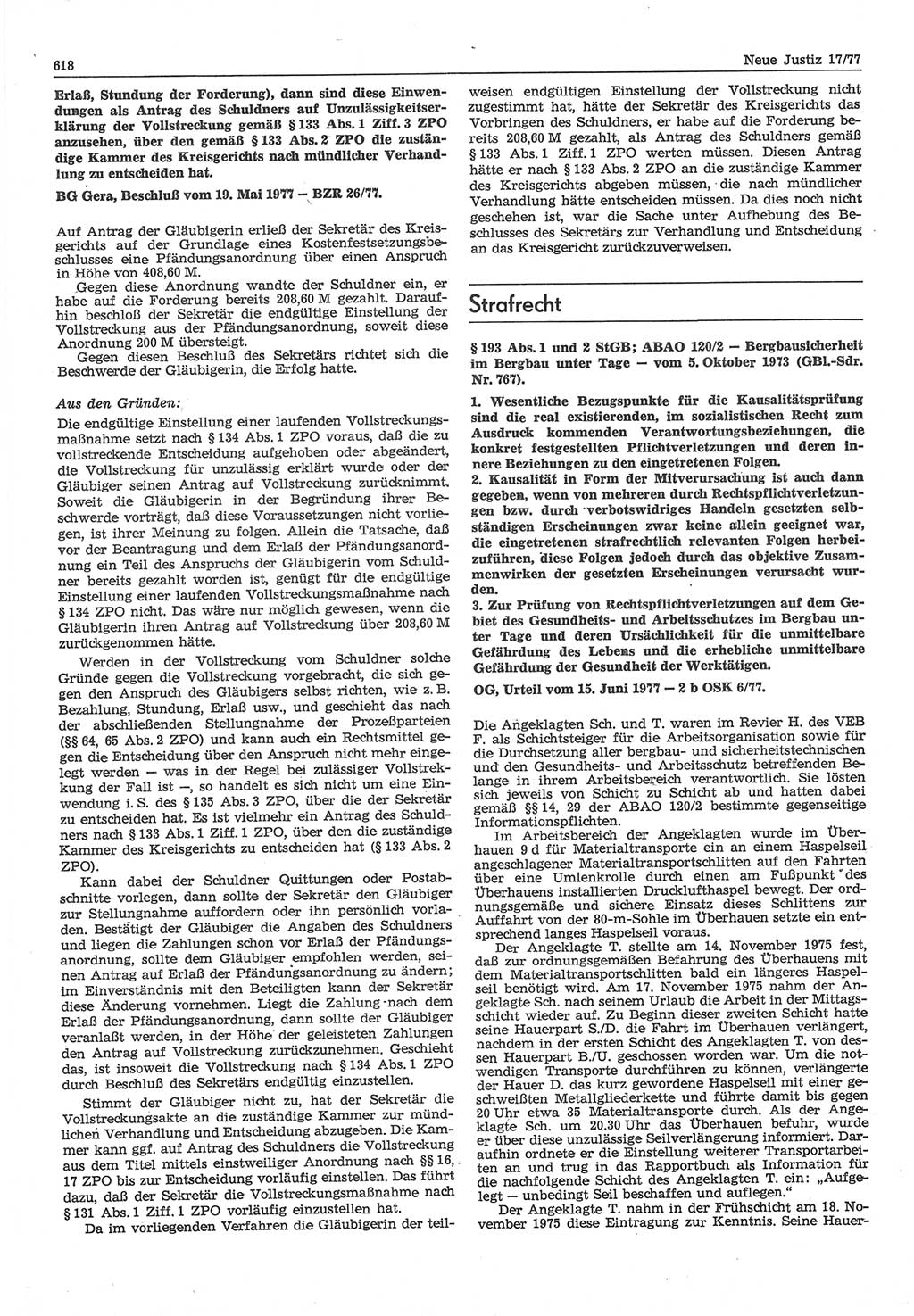 Neue Justiz (NJ), Zeitschrift für Recht und Rechtswissenschaft-Zeitschrift, sozialistisches Recht und Gesetzlichkeit, 31. Jahrgang 1977, Seite 618 (NJ DDR 1977, S. 618)