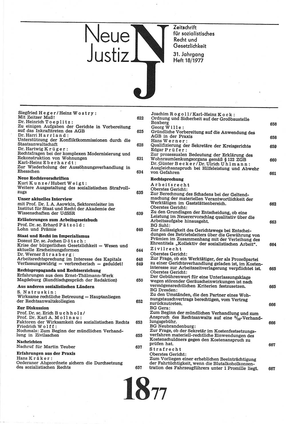 Neue Justiz (NJ), Zeitschrift für Recht und Rechtswissenschaft-Zeitschrift, sozialistisches Recht und Gesetzlichkeit, 31. Jahrgang 1977, Seite 621 (NJ DDR 1977, S. 621)