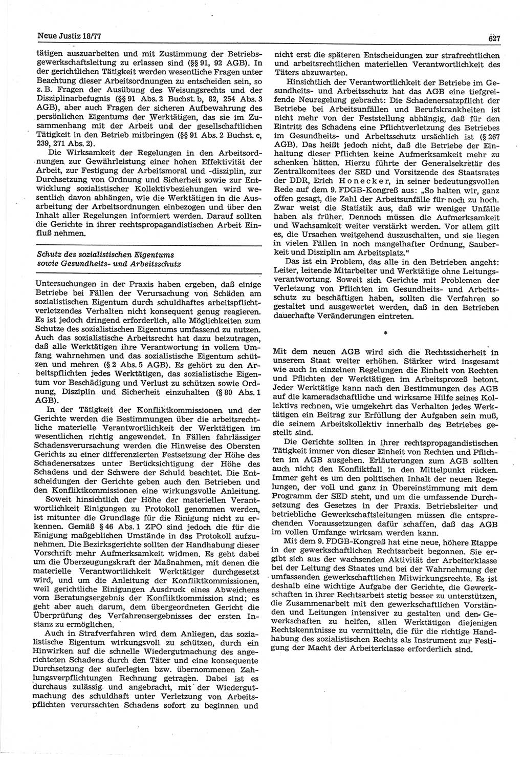 Neue Justiz (NJ), Zeitschrift für Recht und Rechtswissenschaft-Zeitschrift, sozialistisches Recht und Gesetzlichkeit, 31. Jahrgang 1977, Seite 627 (NJ DDR 1977, S. 627)