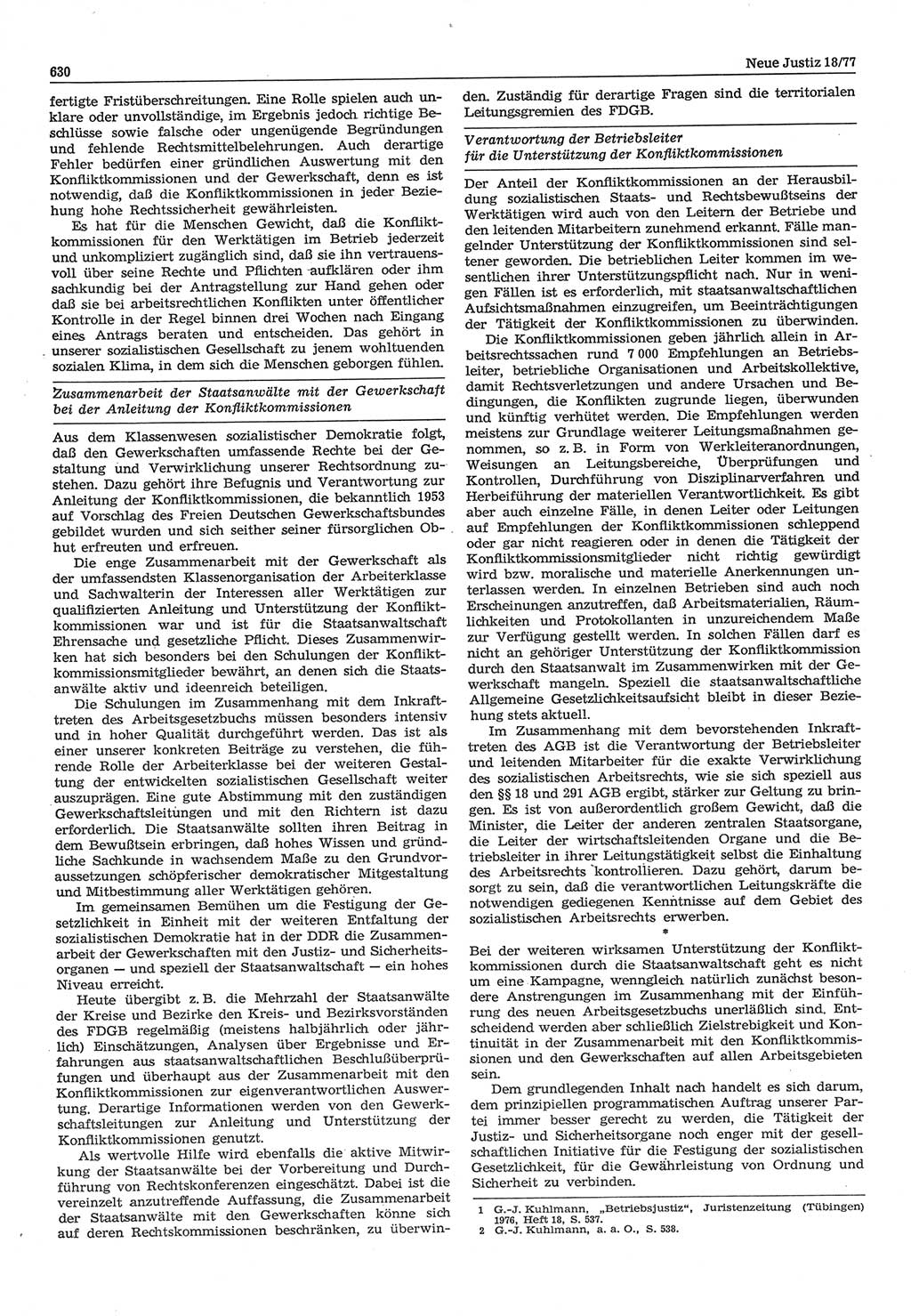 Neue Justiz (NJ), Zeitschrift für Recht und Rechtswissenschaft-Zeitschrift, sozialistisches Recht und Gesetzlichkeit, 31. Jahrgang 1977, Seite 630 (NJ DDR 1977, S. 630)