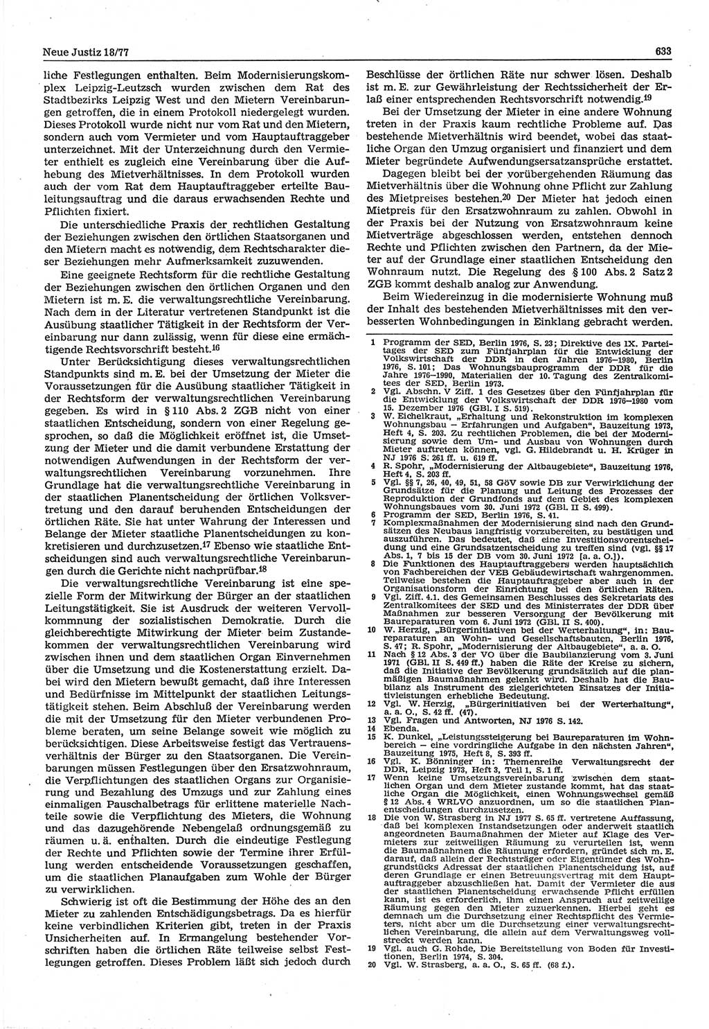 Neue Justiz (NJ), Zeitschrift für Recht und Rechtswissenschaft-Zeitschrift, sozialistisches Recht und Gesetzlichkeit, 31. Jahrgang 1977, Seite 633 (NJ DDR 1977, S. 633)