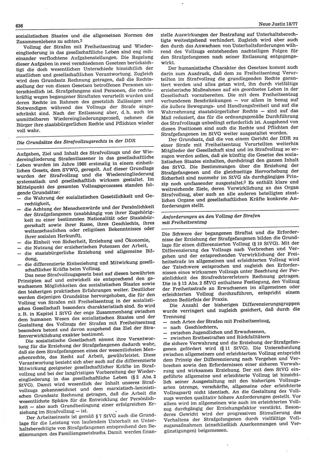 Neue Justiz (NJ), Zeitschrift für Recht und Rechtswissenschaft-Zeitschrift, sozialistisches Recht und Gesetzlichkeit, 31. Jahrgang 1977, Seite 636 (NJ DDR 1977, S. 636)