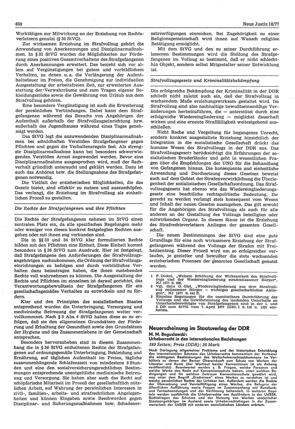 Neue Justiz (NJ), Zeitschrift für Recht und Rechtswissenschaft-Zeitschrift, sozialistisches Recht und Gesetzlichkeit, 31. Jahrgang 1977, Seite 638 (NJ DDR 1977, S. 638)