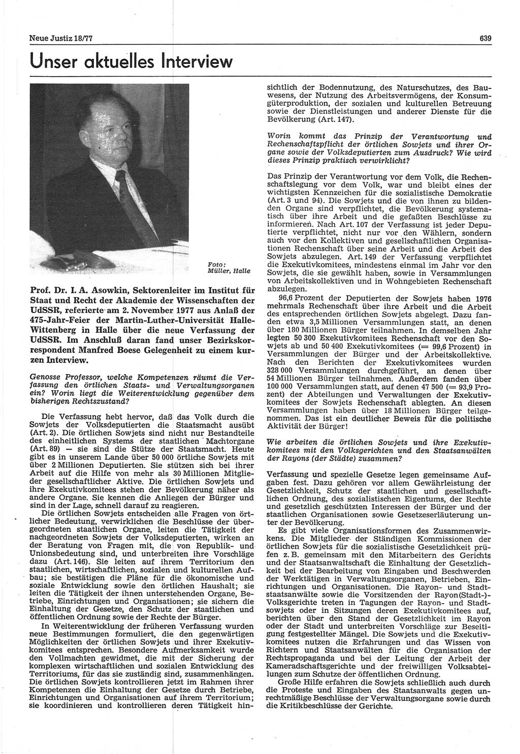 Neue Justiz (NJ), Zeitschrift für Recht und Rechtswissenschaft-Zeitschrift, sozialistisches Recht und Gesetzlichkeit, 31. Jahrgang 1977, Seite 639 (NJ DDR 1977, S. 639)