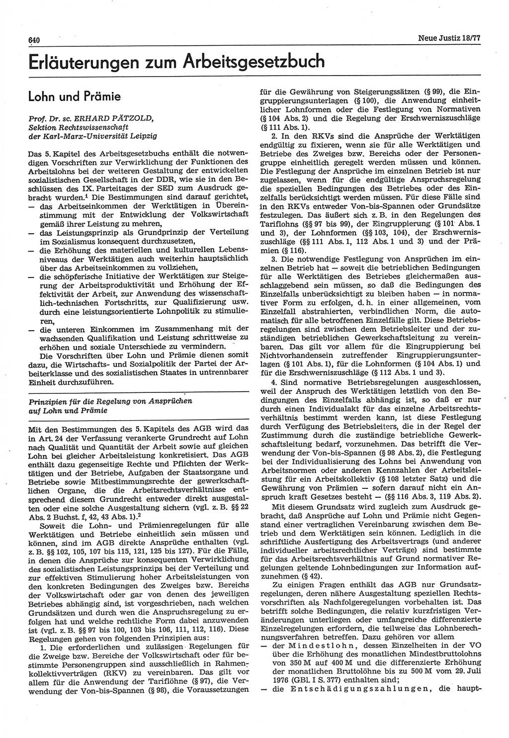 Neue Justiz (NJ), Zeitschrift für Recht und Rechtswissenschaft-Zeitschrift, sozialistisches Recht und Gesetzlichkeit, 31. Jahrgang 1977, Seite 640 (NJ DDR 1977, S. 640)