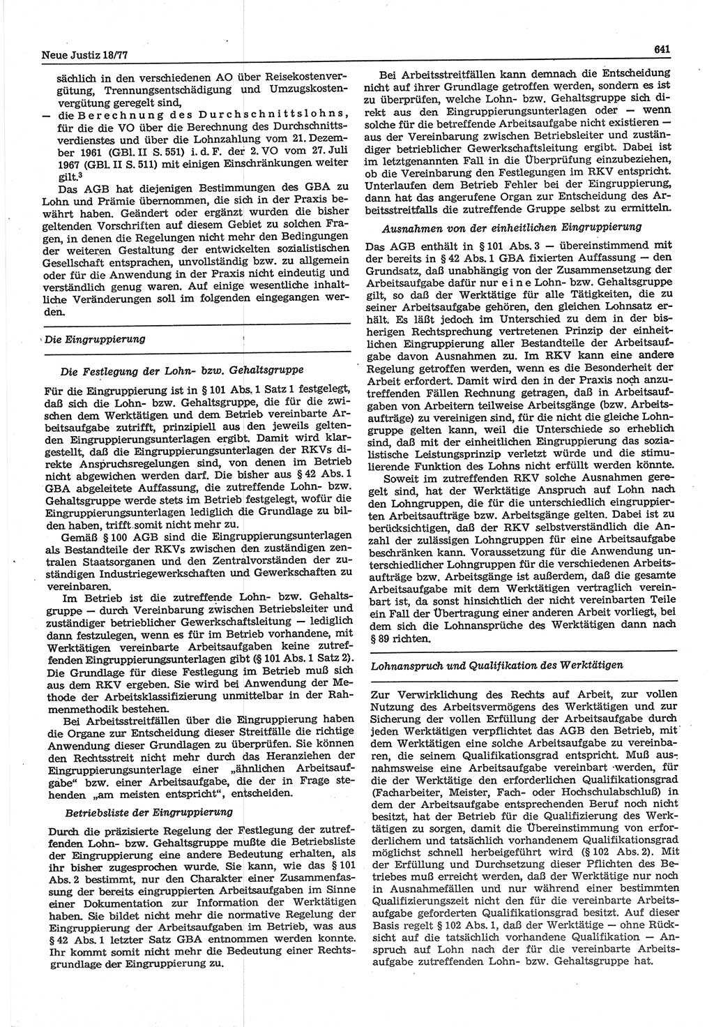 Neue Justiz (NJ), Zeitschrift für Recht und Rechtswissenschaft-Zeitschrift, sozialistisches Recht und Gesetzlichkeit, 31. Jahrgang 1977, Seite 641 (NJ DDR 1977, S. 641)