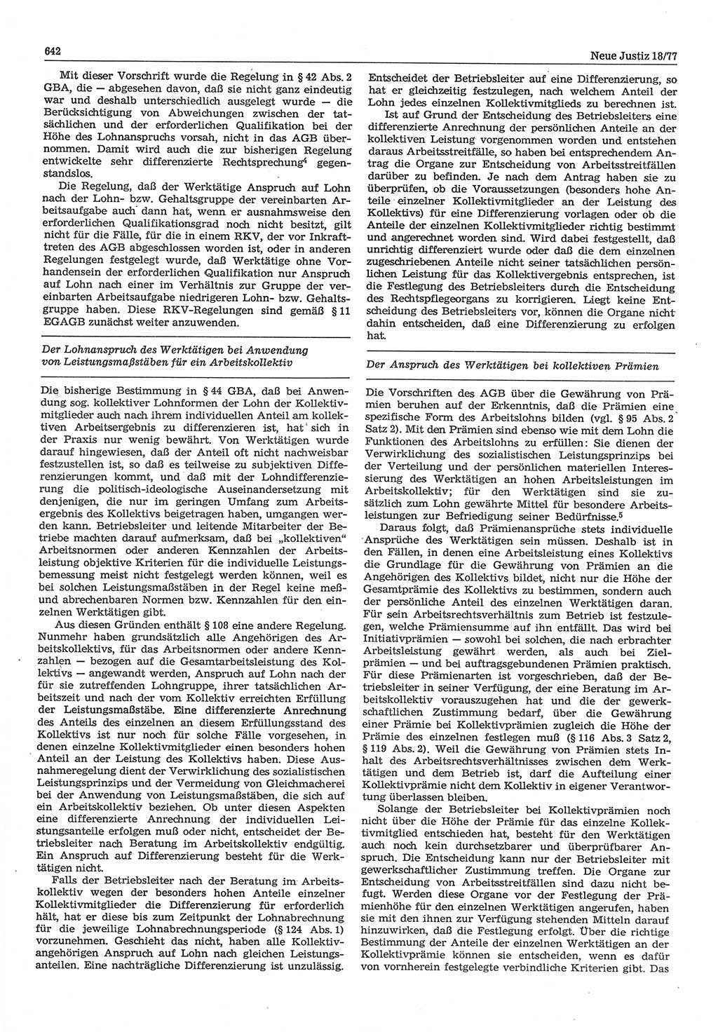 Neue Justiz (NJ), Zeitschrift für Recht und Rechtswissenschaft-Zeitschrift, sozialistisches Recht und Gesetzlichkeit, 31. Jahrgang 1977, Seite 642 (NJ DDR 1977, S. 642)
