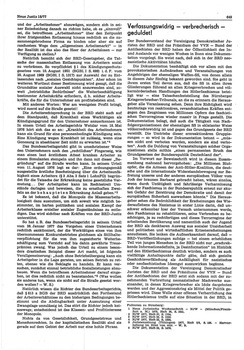 Neue Justiz (NJ), Zeitschrift für Recht und Rechtswissenschaft-Zeitschrift, sozialistisches Recht und Gesetzlichkeit, 31. Jahrgang 1977, Seite 649 (NJ DDR 1977, S. 649)