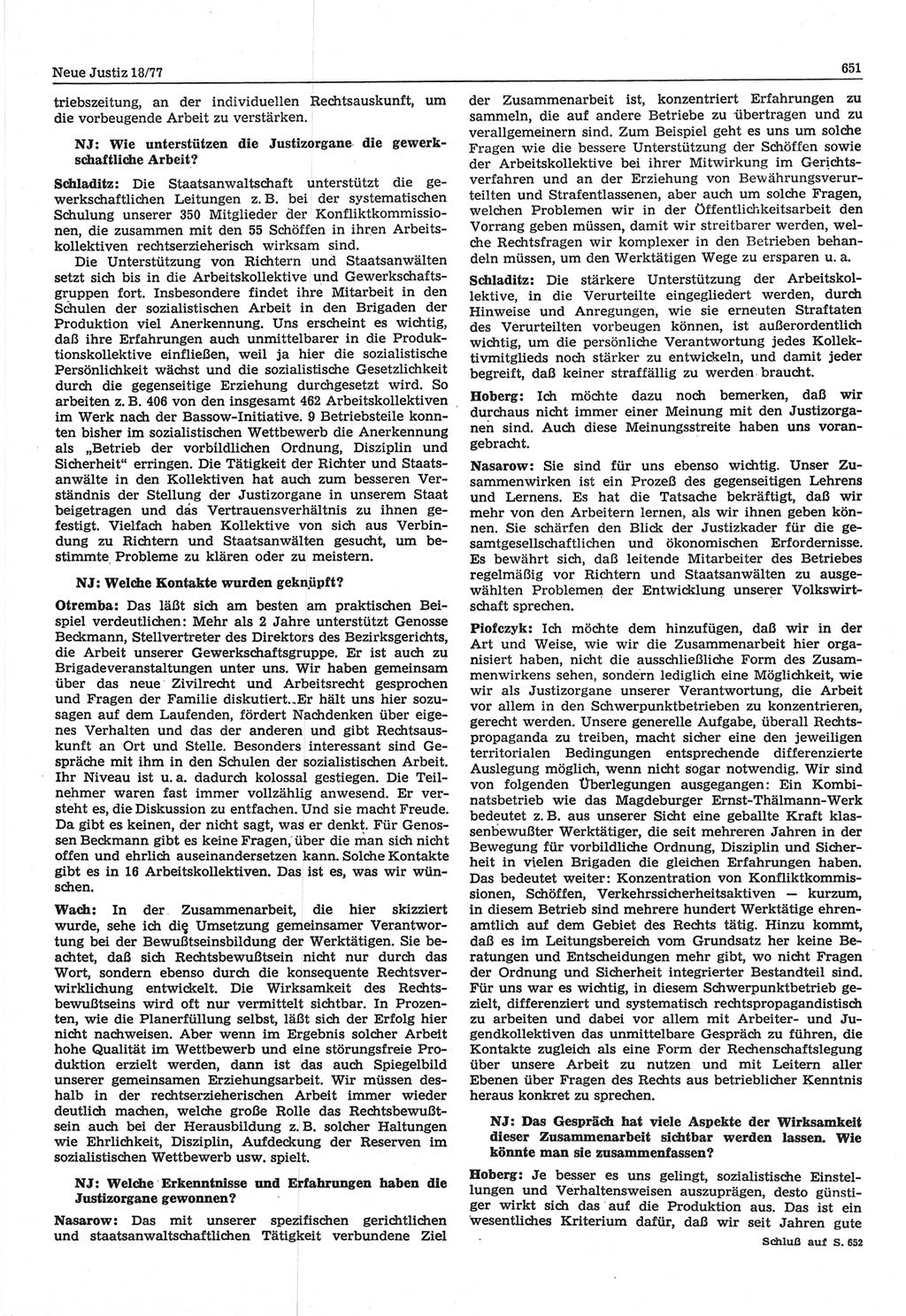 Neue Justiz (NJ), Zeitschrift für Recht und Rechtswissenschaft-Zeitschrift, sozialistisches Recht und Gesetzlichkeit, 31. Jahrgang 1977, Seite 651 (NJ DDR 1977, S. 651)