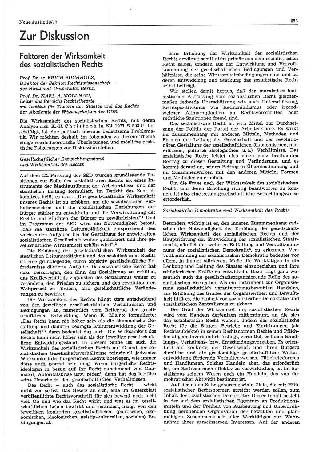 Neue Justiz (NJ), Zeitschrift für Recht und Rechtswissenschaft-Zeitschrift, sozialistisches Recht und Gesetzlichkeit, 31. Jahrgang 1977, Seite 653 (NJ DDR 1977, S. 653)