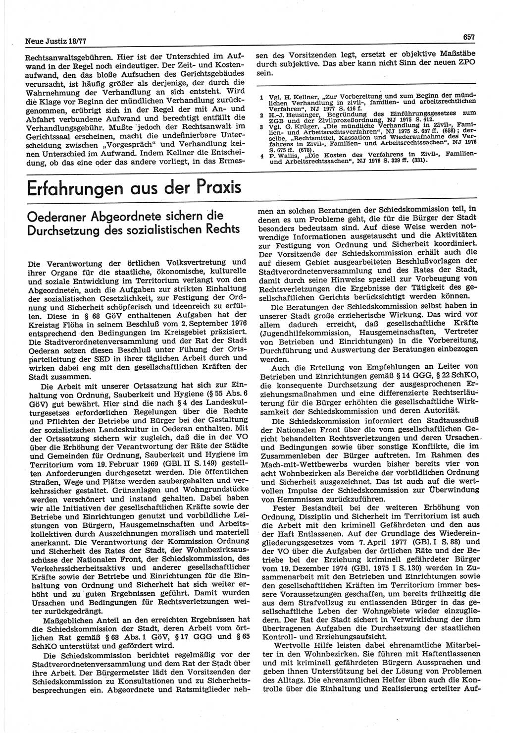 Neue Justiz (NJ), Zeitschrift für Recht und Rechtswissenschaft-Zeitschrift, sozialistisches Recht und Gesetzlichkeit, 31. Jahrgang 1977, Seite 657 (NJ DDR 1977, S. 657)
