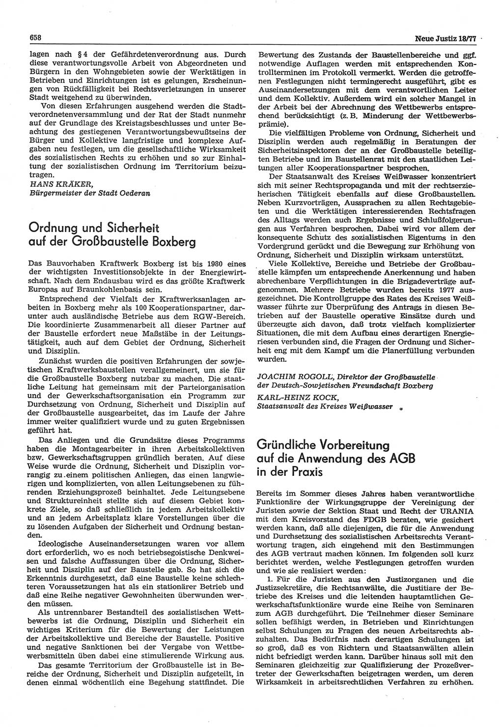 Neue Justiz (NJ), Zeitschrift für Recht und Rechtswissenschaft-Zeitschrift, sozialistisches Recht und Gesetzlichkeit, 31. Jahrgang 1977, Seite 658 (NJ DDR 1977, S. 658)