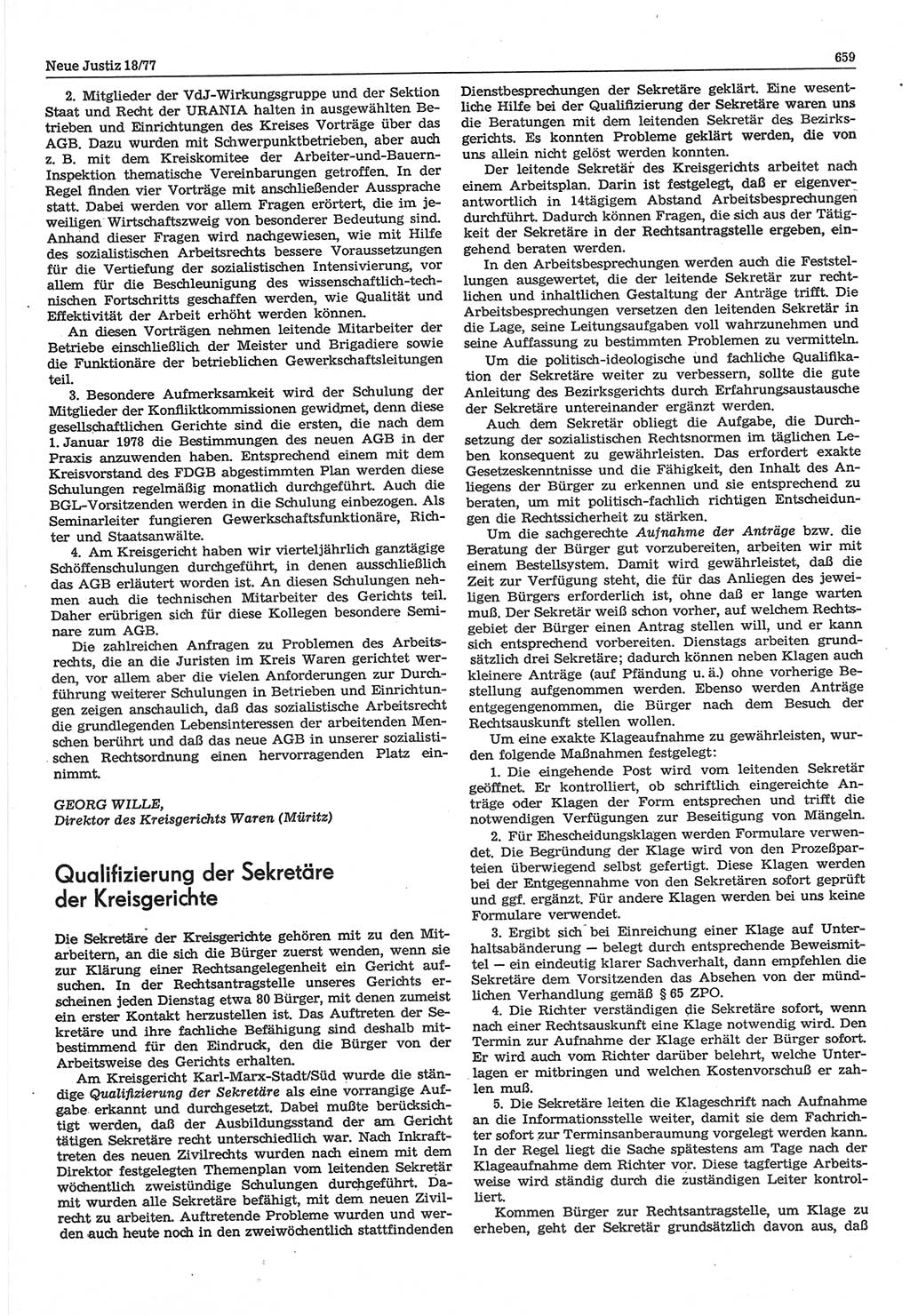 Neue Justiz (NJ), Zeitschrift für Recht und Rechtswissenschaft-Zeitschrift, sozialistisches Recht und Gesetzlichkeit, 31. Jahrgang 1977, Seite 659 (NJ DDR 1977, S. 659)