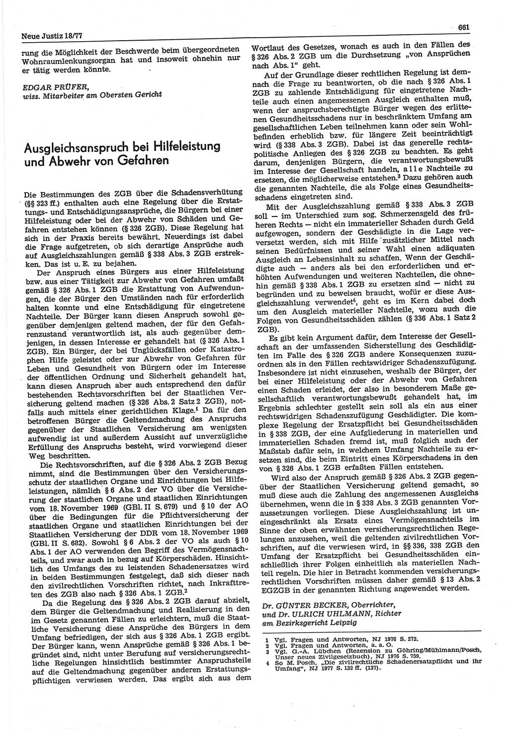 Neue Justiz (NJ), Zeitschrift für Recht und Rechtswissenschaft-Zeitschrift, sozialistisches Recht und Gesetzlichkeit, 31. Jahrgang 1977, Seite 661 (NJ DDR 1977, S. 661)