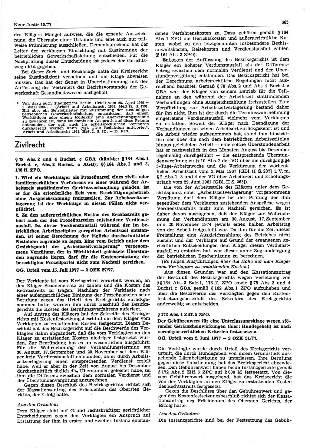 Neue Justiz (NJ), Zeitschrift für Recht und Rechtswissenschaft-Zeitschrift, sozialistisches Recht und Gesetzlichkeit, 31. Jahrgang 1977, Seite 665 (NJ DDR 1977, S. 665)