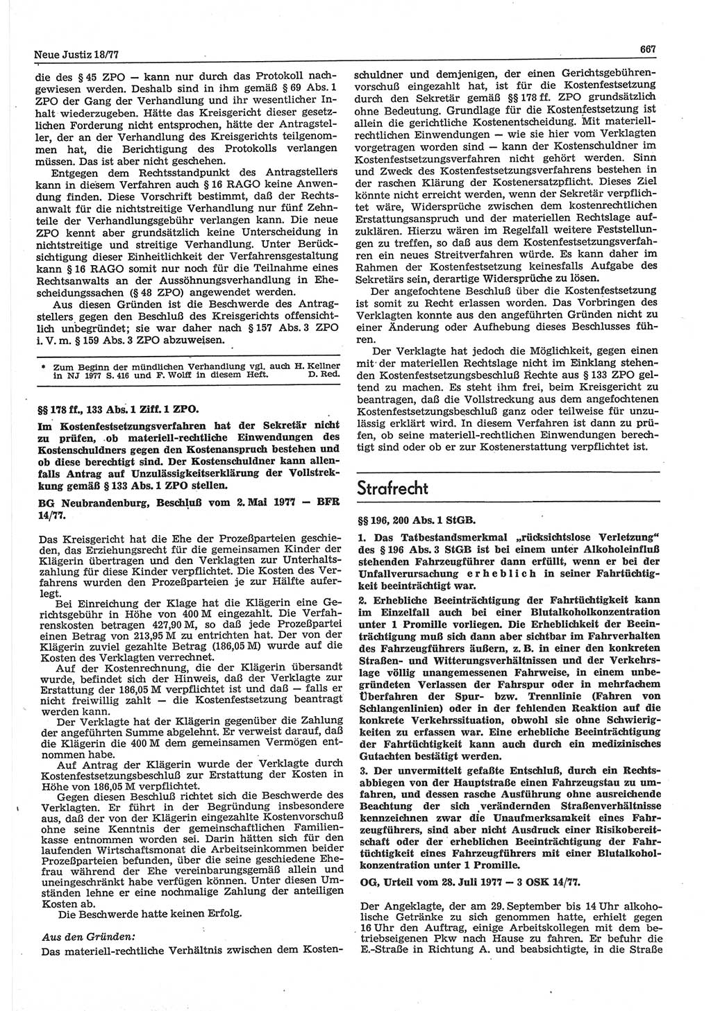 Neue Justiz (NJ), Zeitschrift für Recht und Rechtswissenschaft-Zeitschrift, sozialistisches Recht und Gesetzlichkeit, 31. Jahrgang 1977, Seite 667 (NJ DDR 1977, S. 667)