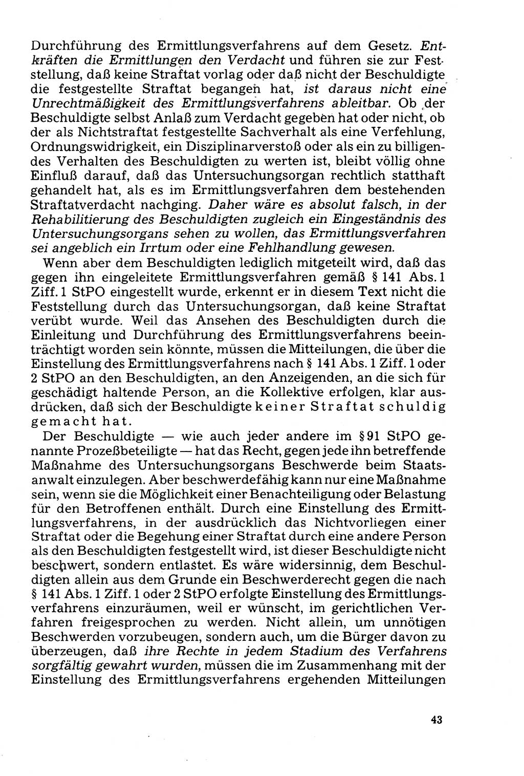 Der Abschluß des Ermittlungsverfahrens [Deutsche Demokratische Republik (DDR)] 1978, Seite 43 (Abschl. EV DDR 1978, S. 43)